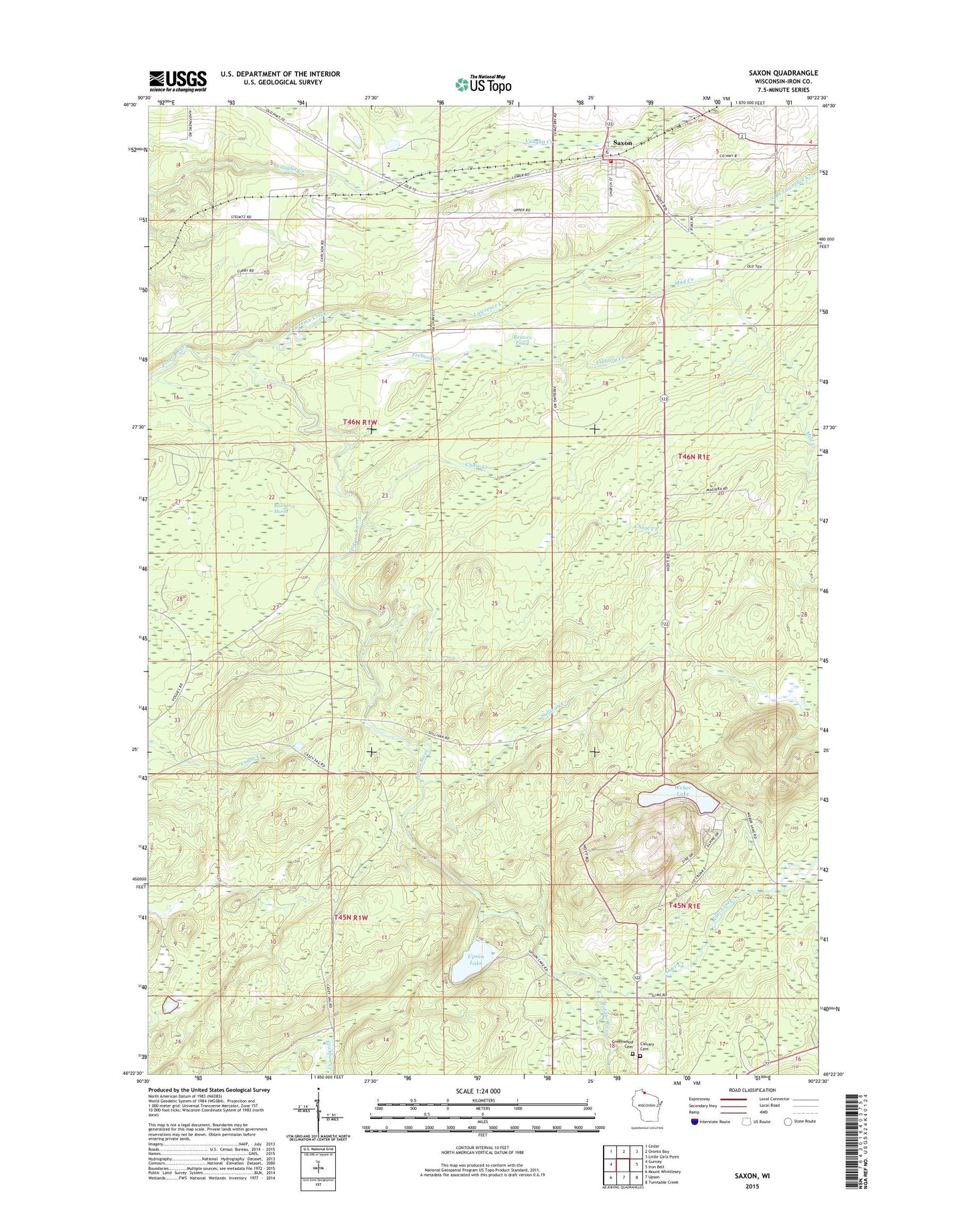 Saxon Wisconsin US Topo Map Image
