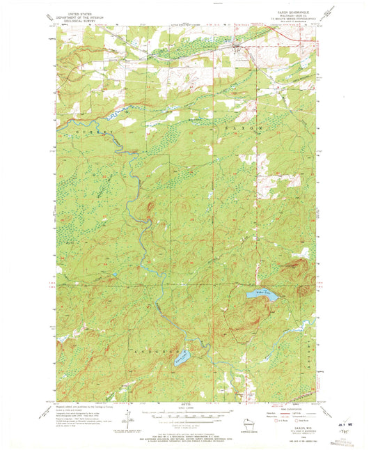 Classic USGS Saxon Wisconsin 7.5'x7.5' Topo Map Image