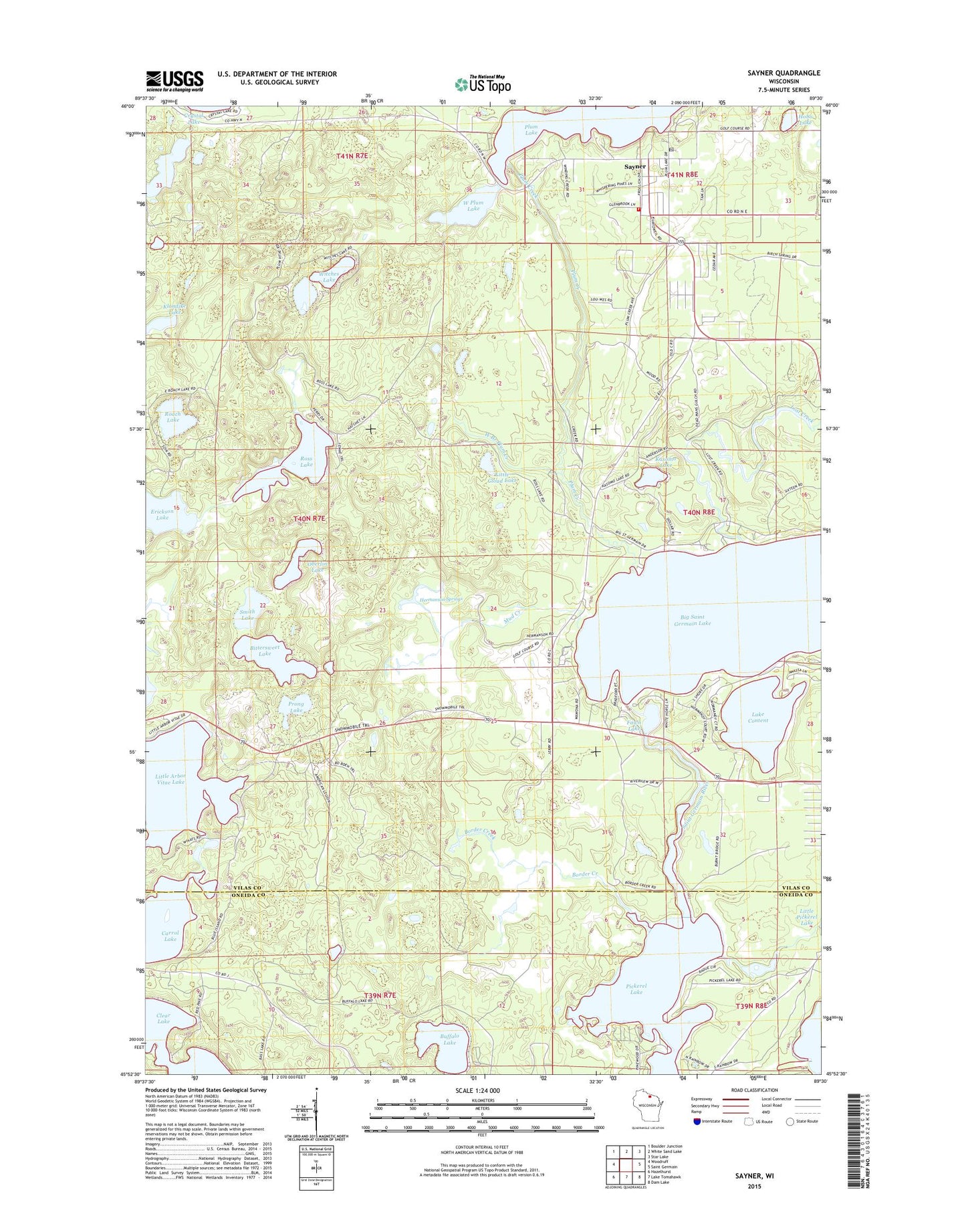 Sayner Wisconsin US Topo Map Image