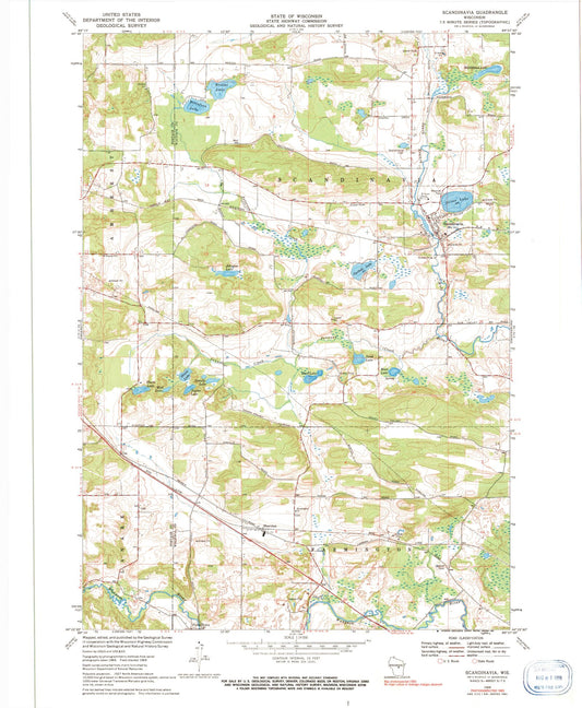 Classic USGS Scandinavia Wisconsin 7.5'x7.5' Topo Map Image