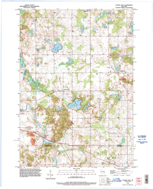 Classic USGS School Hill Wisconsin 7.5'x7.5' Topo Map Image