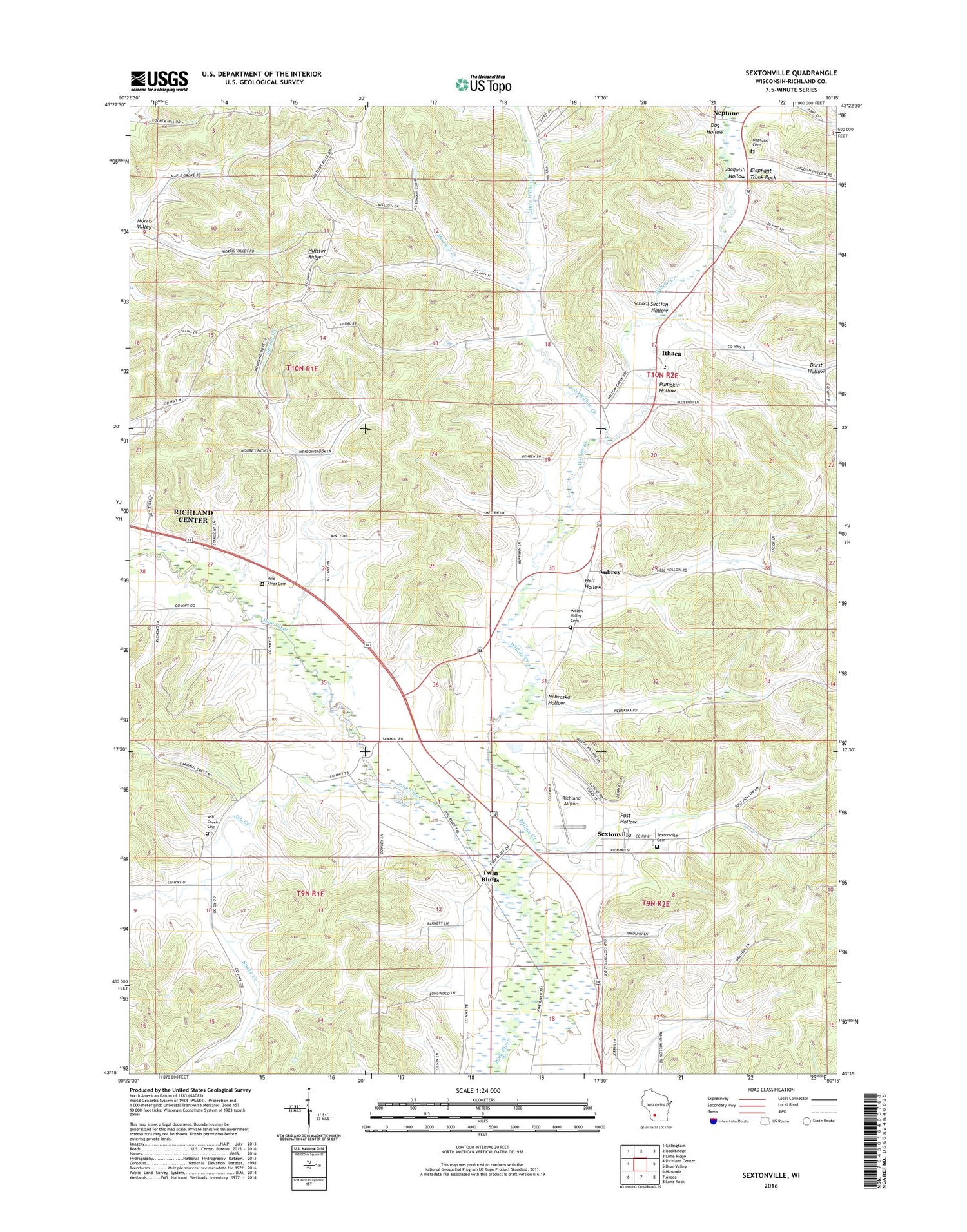 Sextonville Wisconsin US Topo Map Image
