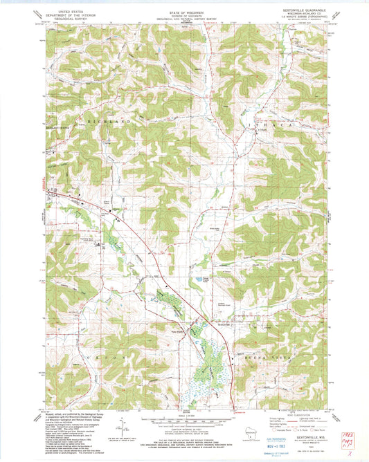 Classic USGS Sextonville Wisconsin 7.5'x7.5' Topo Map Image