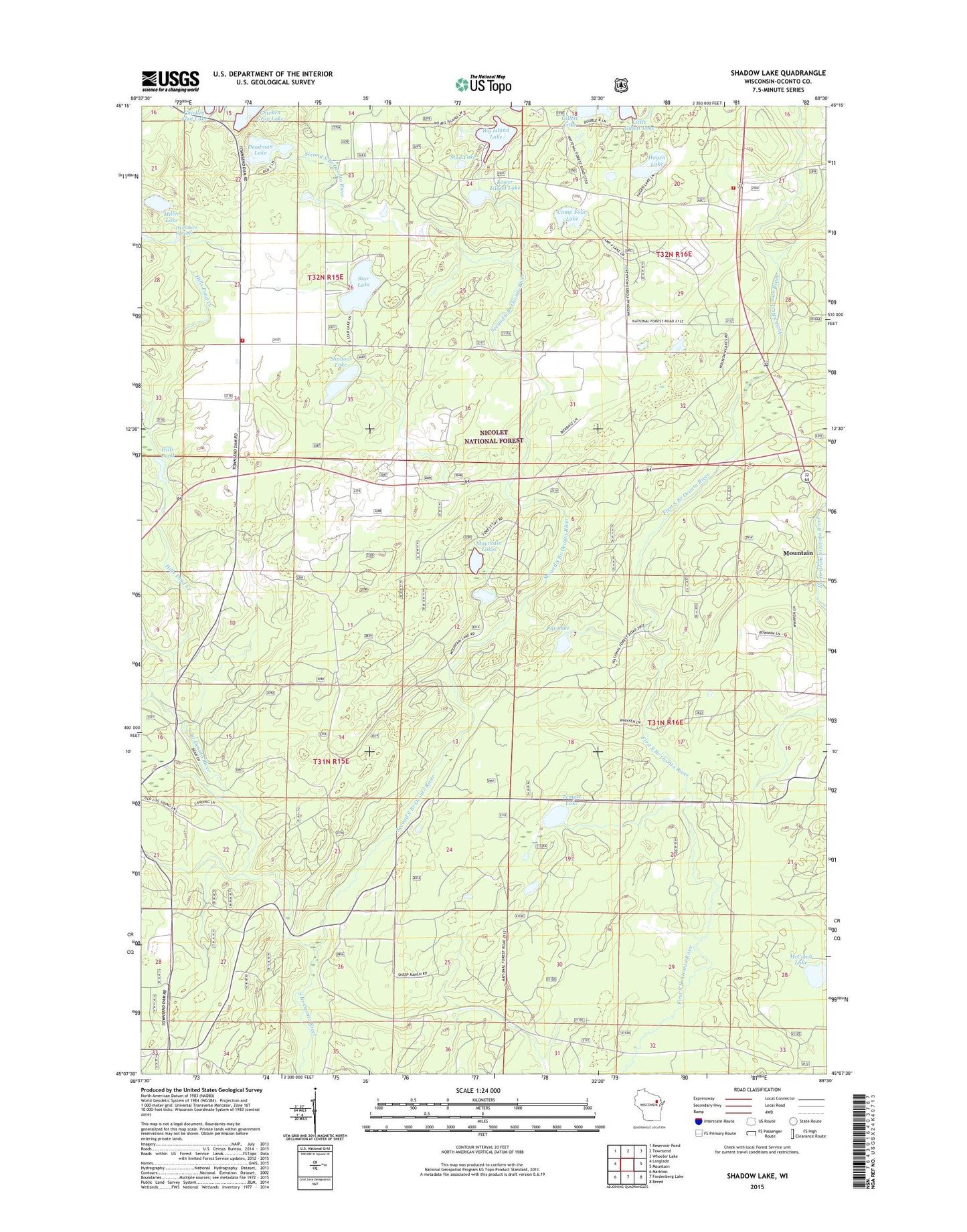 Shadow Lake Wisconsin US Topo Map Image