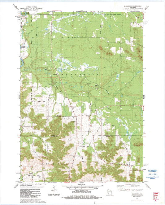 Classic USGS Shamrock Wisconsin 7.5'x7.5' Topo Map Image