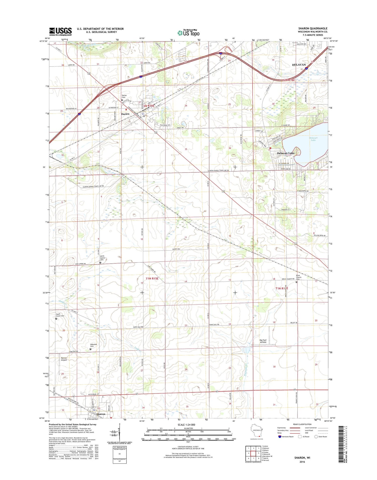 Sharon Wisconsin US Topo Map Image