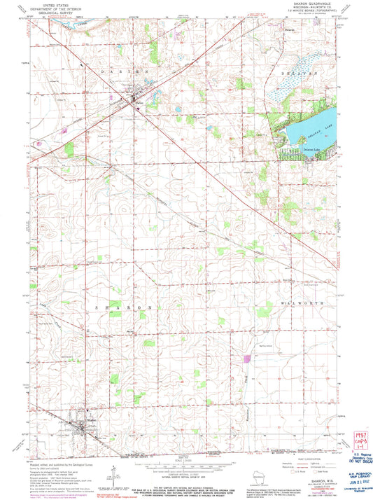 Classic USGS Sharon Wisconsin 7.5'x7.5' Topo Map Image