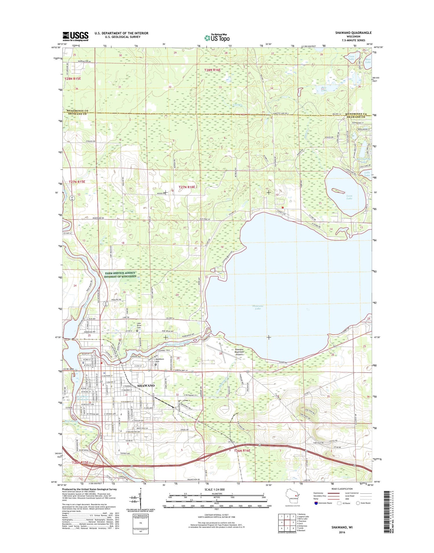 Shawano Wisconsin US Topo Map Image