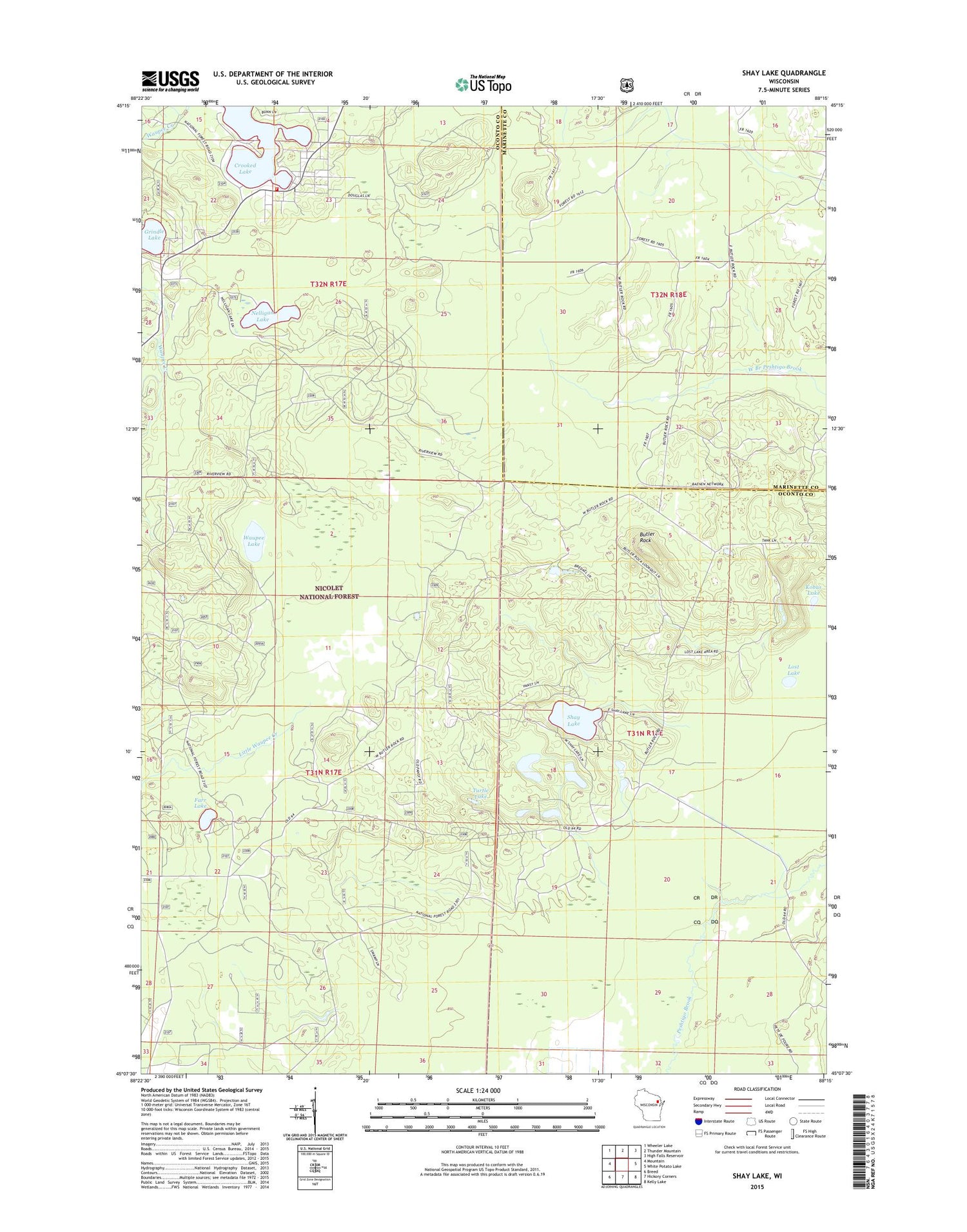 Shay Lake Wisconsin US Topo Map Image