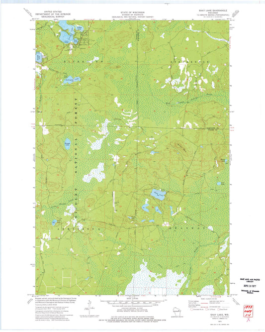 Classic USGS Shay Lake Wisconsin 7.5'x7.5' Topo Map Image
