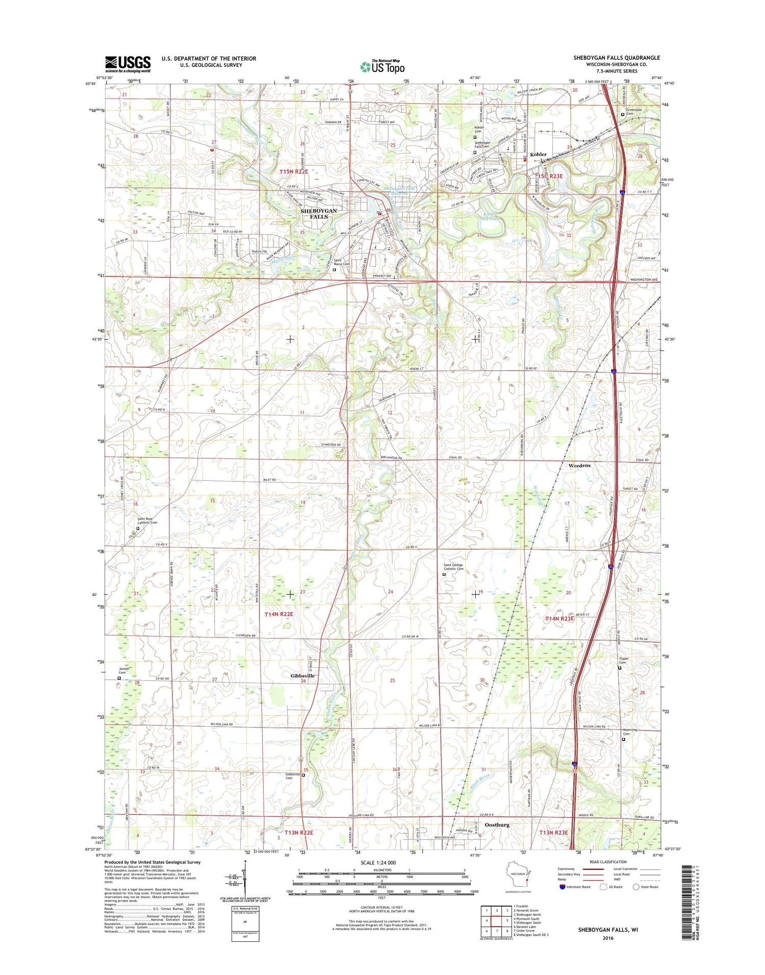 Sheboygan Falls Wisconsin US Topo Map Image