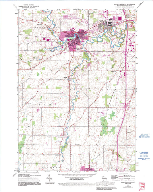 Classic USGS Sheboygan Falls Wisconsin 7.5'x7.5' Topo Map Image