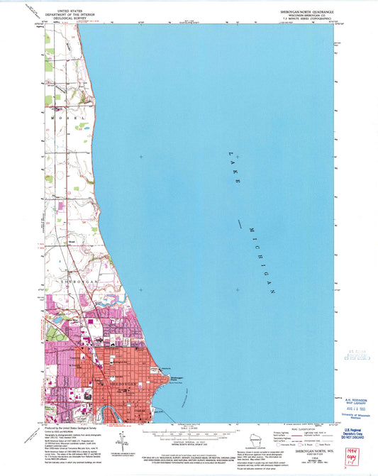 Classic USGS Sheboygan North Wisconsin 7.5'x7.5' Topo Map Image