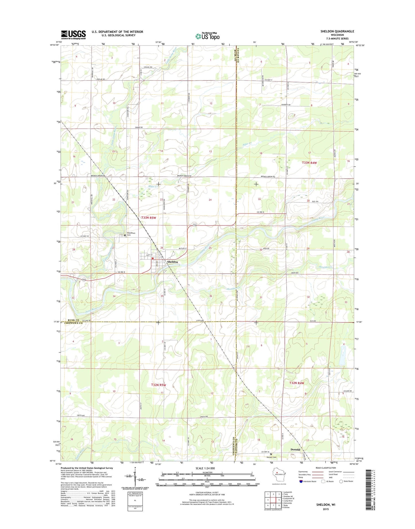 Sheldon Wisconsin US Topo Map Image