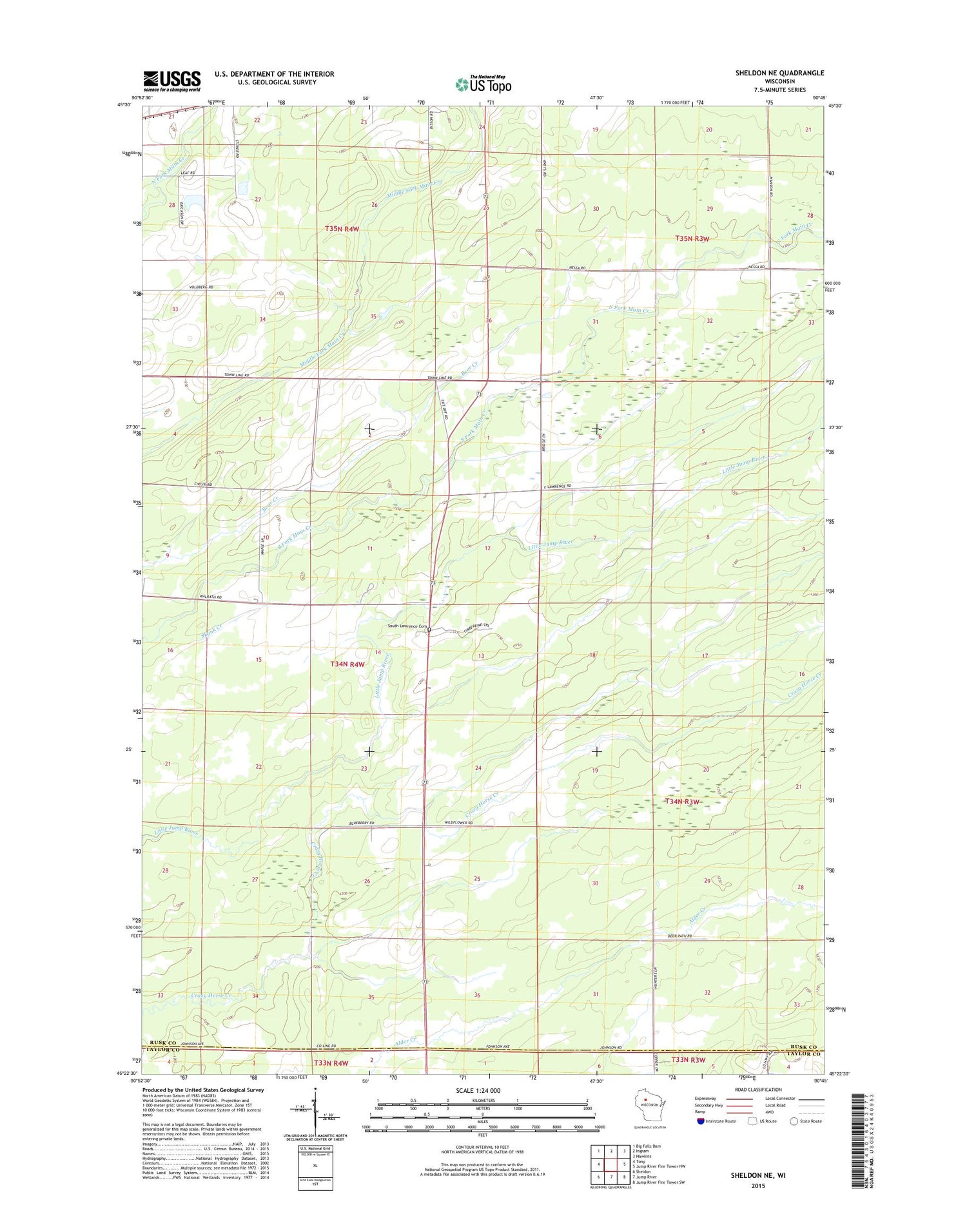 Sheldon NE Wisconsin US Topo Map Image
