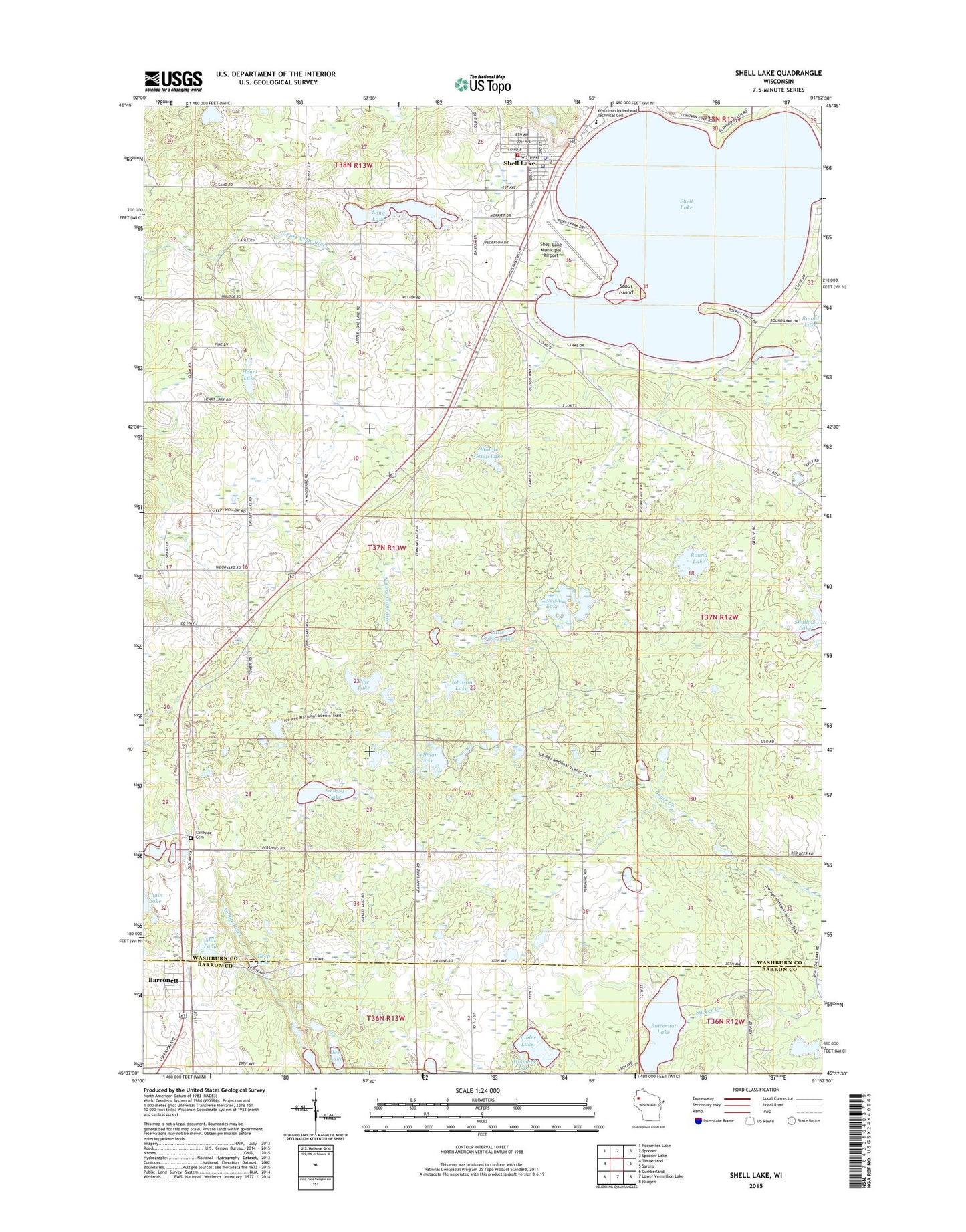 Shell Lake Wisconsin US Topo Map Image