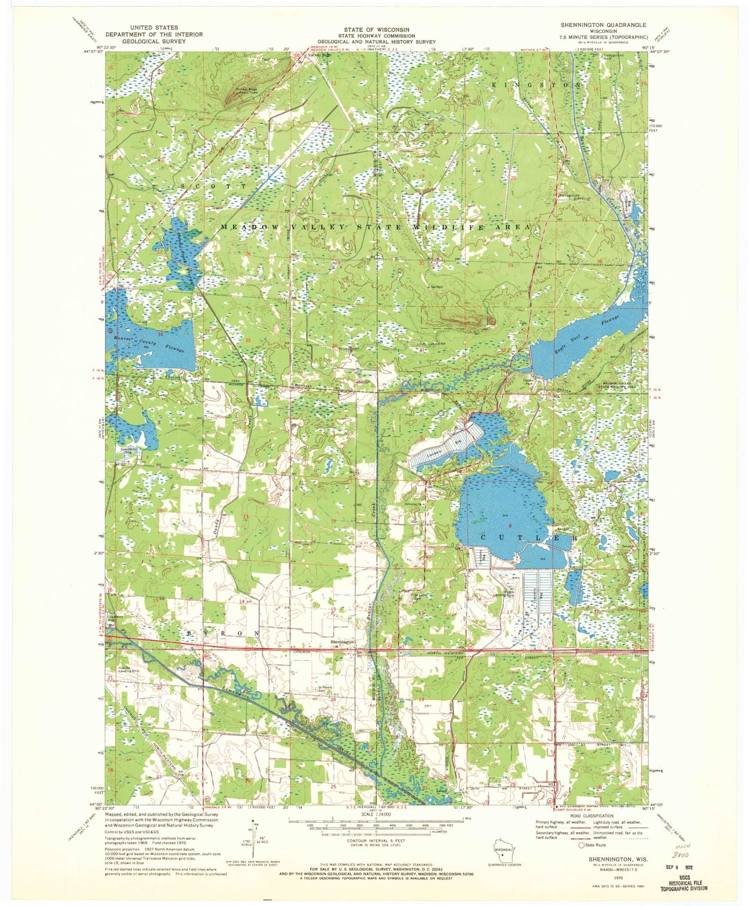 Classic USGS Shennington Wisconsin 7.5'x7.5' Topo Map Image