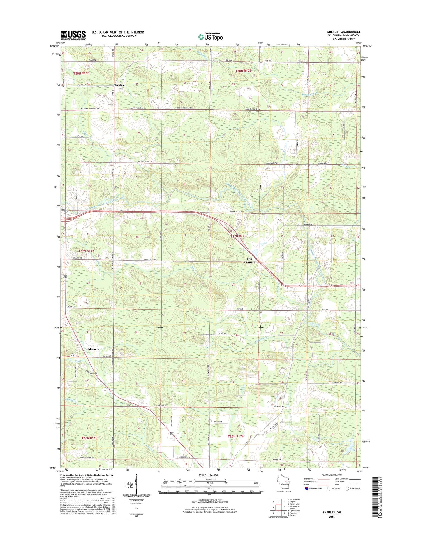 Shepley Wisconsin US Topo Map Image