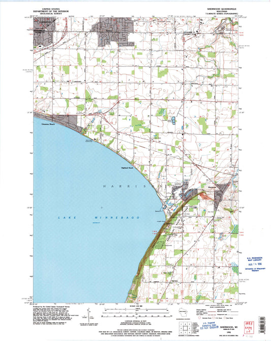 Classic USGS Sherwood Wisconsin 7.5'x7.5' Topo Map Image