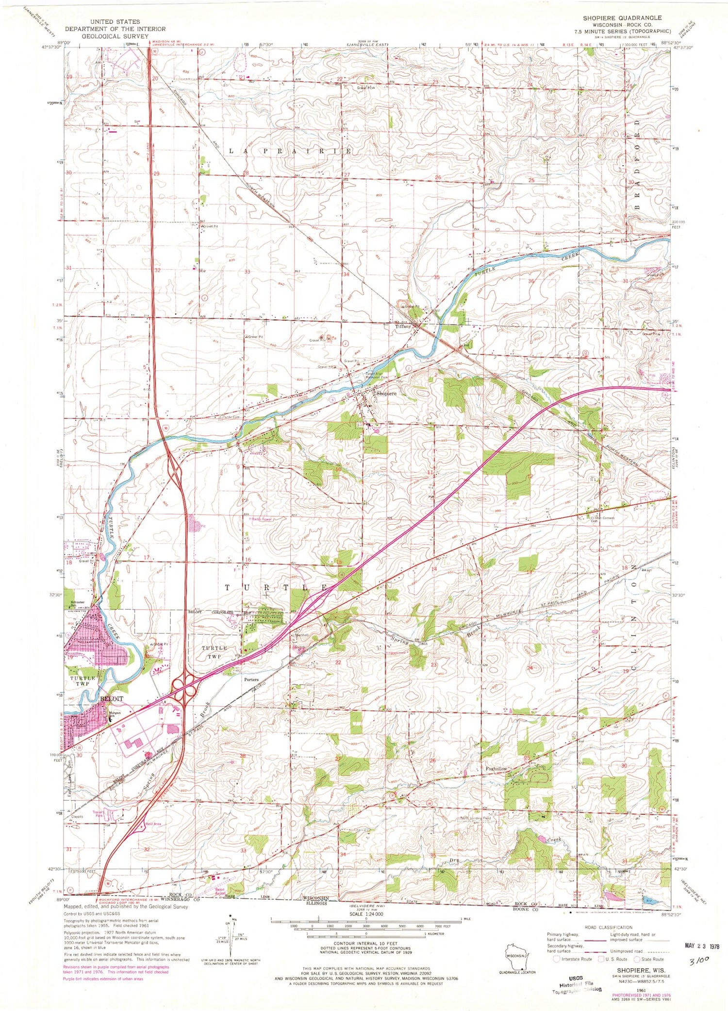 Classic USGS Shopiere Wisconsin 7.5'x7.5' Topo Map Image
