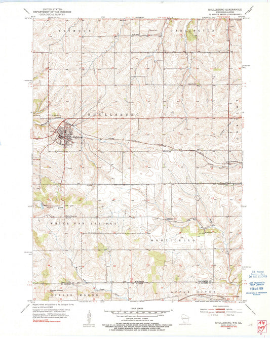 Classic USGS Shullsburg Wisconsin 7.5'x7.5' Topo Map Image
