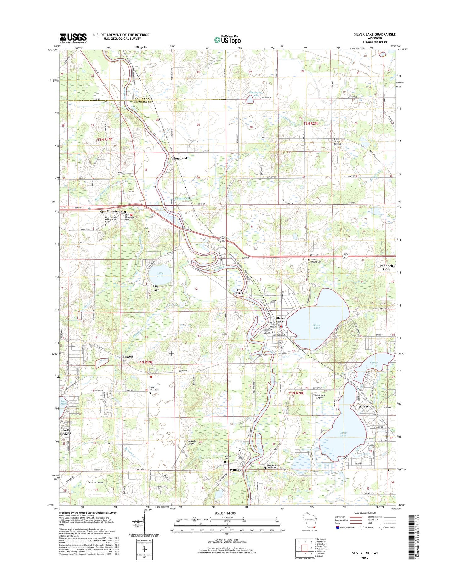 Silver Lake Wisconsin US Topo Map Image