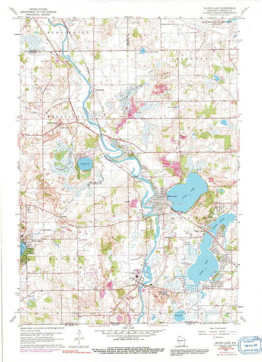 Classic USGS Silver Lake Wisconsin 7.5'x7.5' Topo Map Image