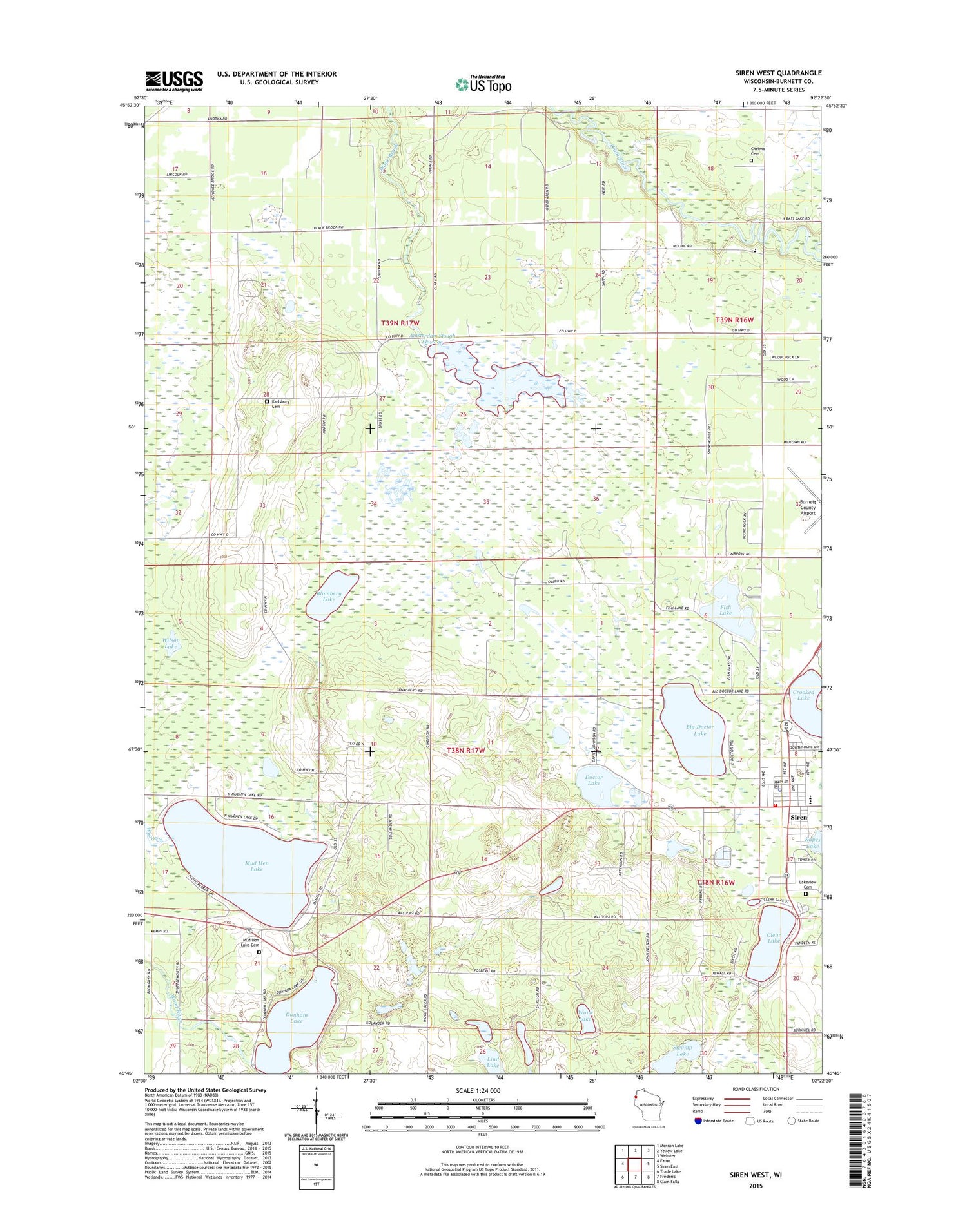 Siren West Wisconsin US Topo Map Image
