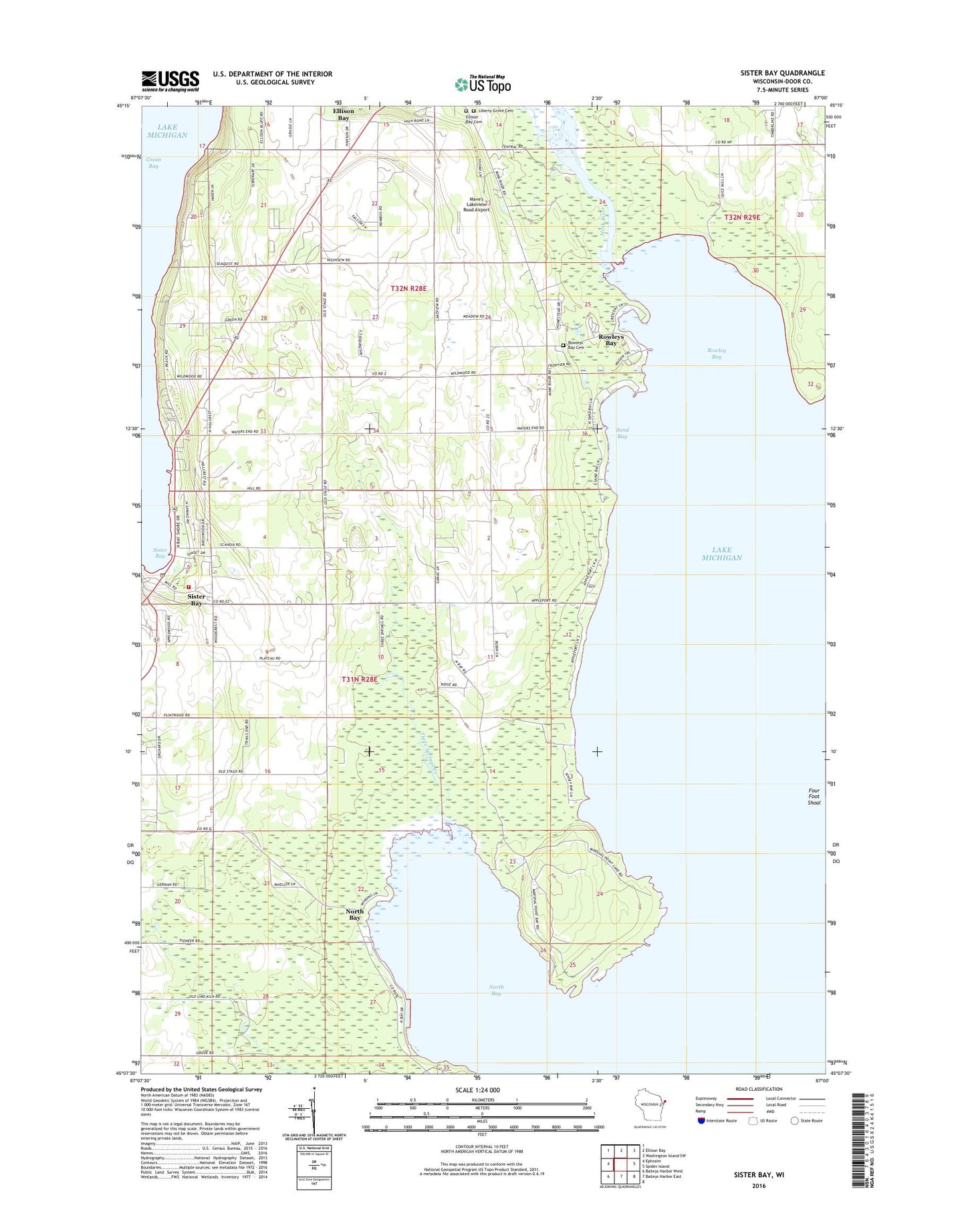 Sister Bay Wisconsin US Topo Map Image