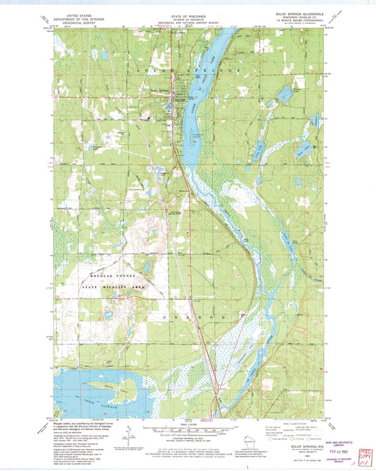 Classic USGS Solon Springs Wisconsin 7.5'x7.5' Topo Map Image