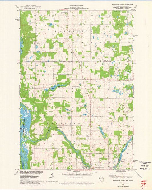 Classic USGS Somerset North Wisconsin 7.5'x7.5' Topo Map Image