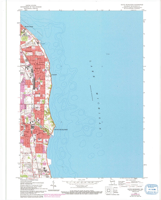Classic USGS South Milwaukee Wisconsin 7.5'x7.5' Topo Map Image