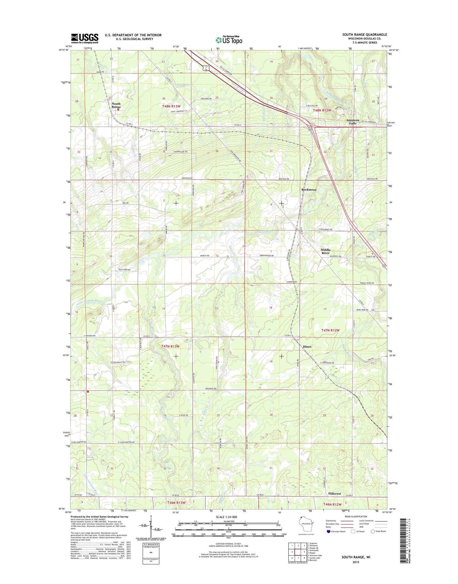 South Range Wisconsin US Topo Map Image