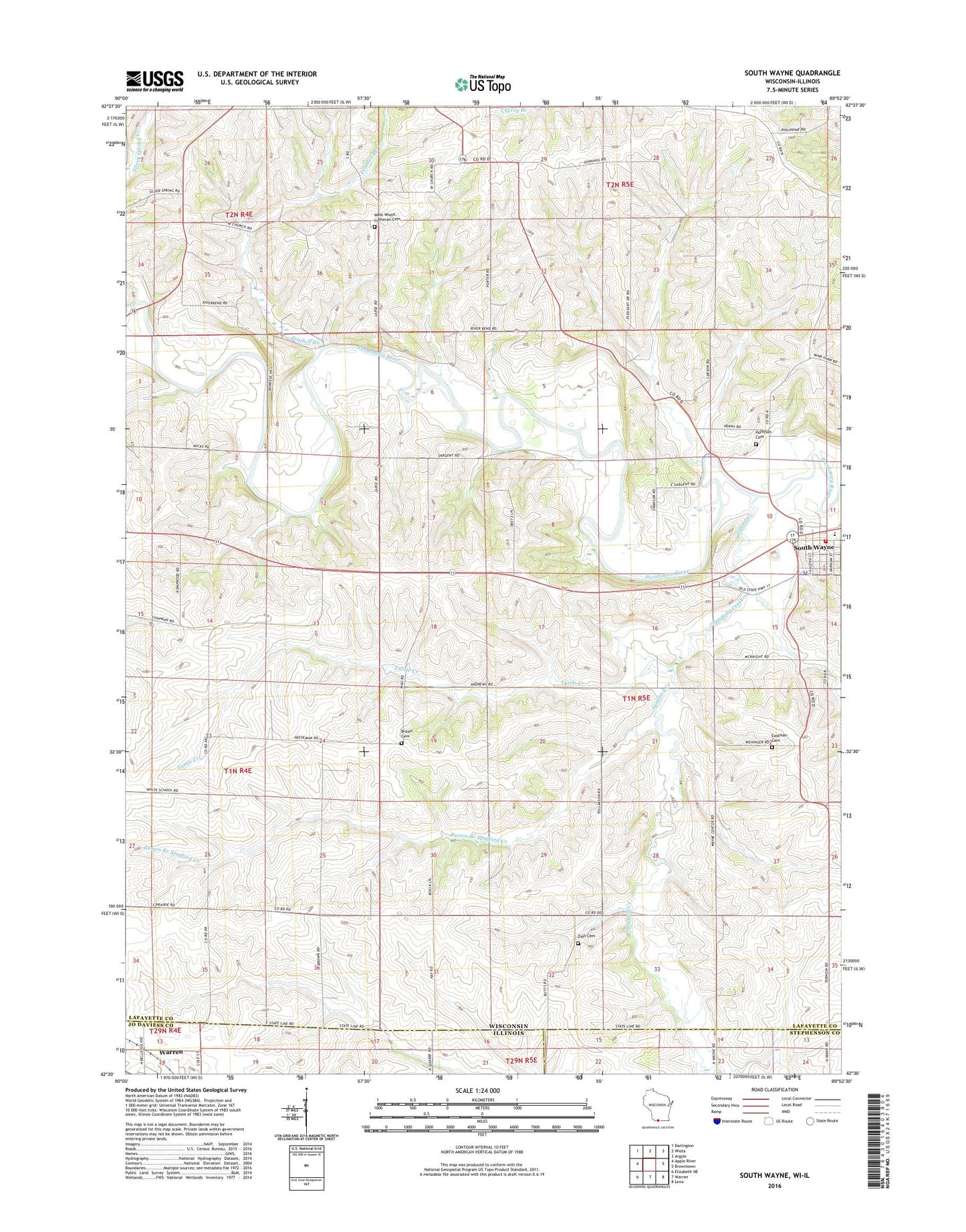 South Wayne Wisconsin US Topo Map Image