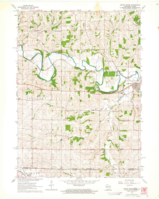 Classic USGS South Wayne Wisconsin 7.5'x7.5' Topo Map Image