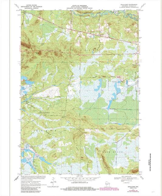 Classic USGS Spaulding Wisconsin 7.5'x7.5' Topo Map Image