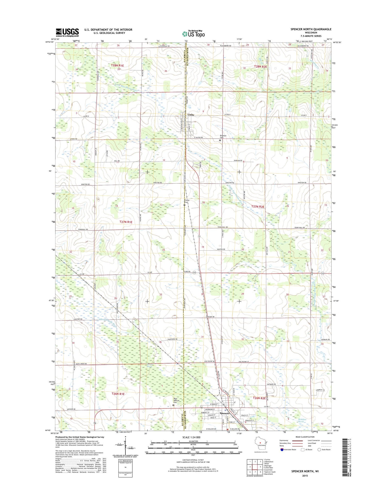 Spencer North Wisconsin US Topo Map Image