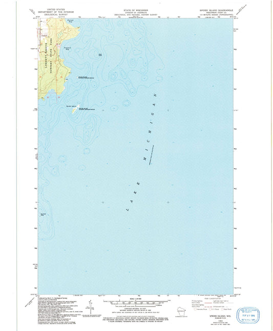 Classic USGS Spider Island Wisconsin 7.5'x7.5' Topo Map Image