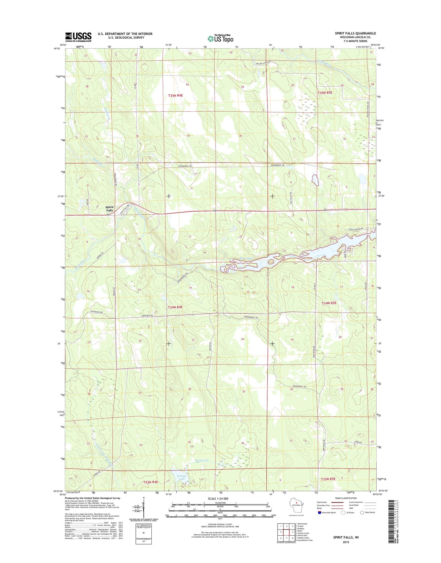 Spirit Falls Wisconsin US Topo Map Image