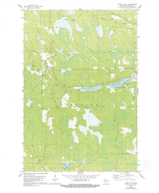 Classic USGS Spirit Falls Wisconsin 7.5'x7.5' Topo Map Image