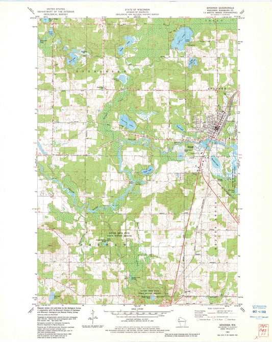 Classic USGS Spooner Wisconsin 7.5'x7.5' Topo Map Image