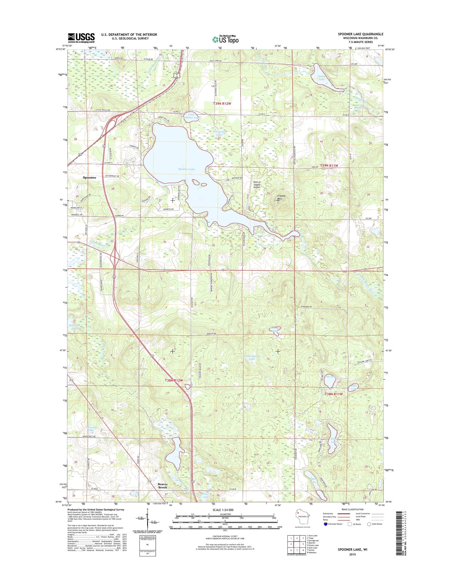 Spooner Lake Wisconsin US Topo Map Image