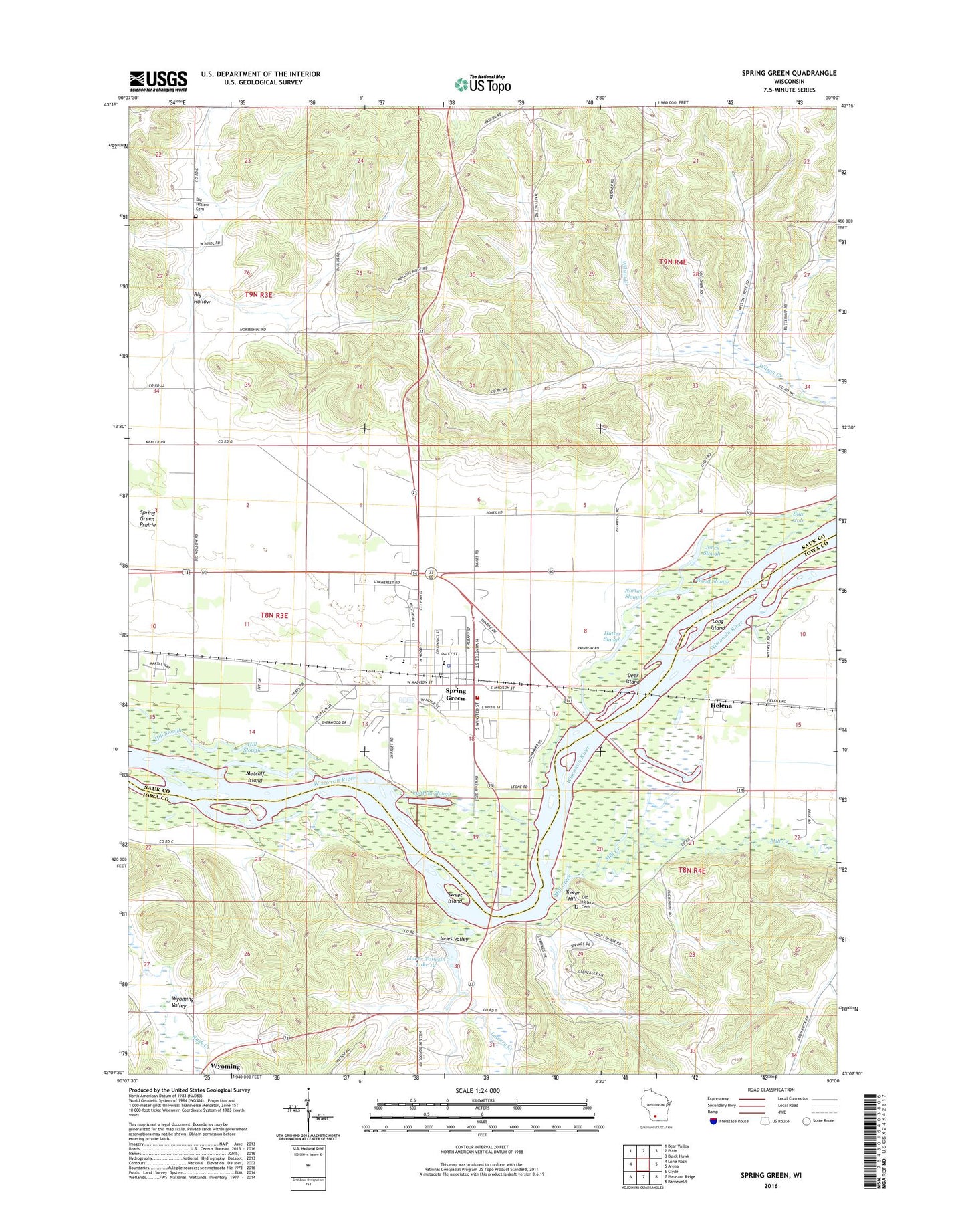 Spring Green Wisconsin US Topo Map Image