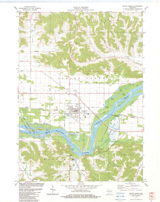 Classic USGS Spring Green Wisconsin 7.5'x7.5' Topo Map Image
