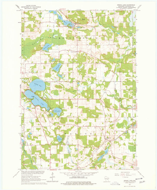 Classic USGS Spring Lake Wisconsin 7.5'x7.5' Topo Map Image