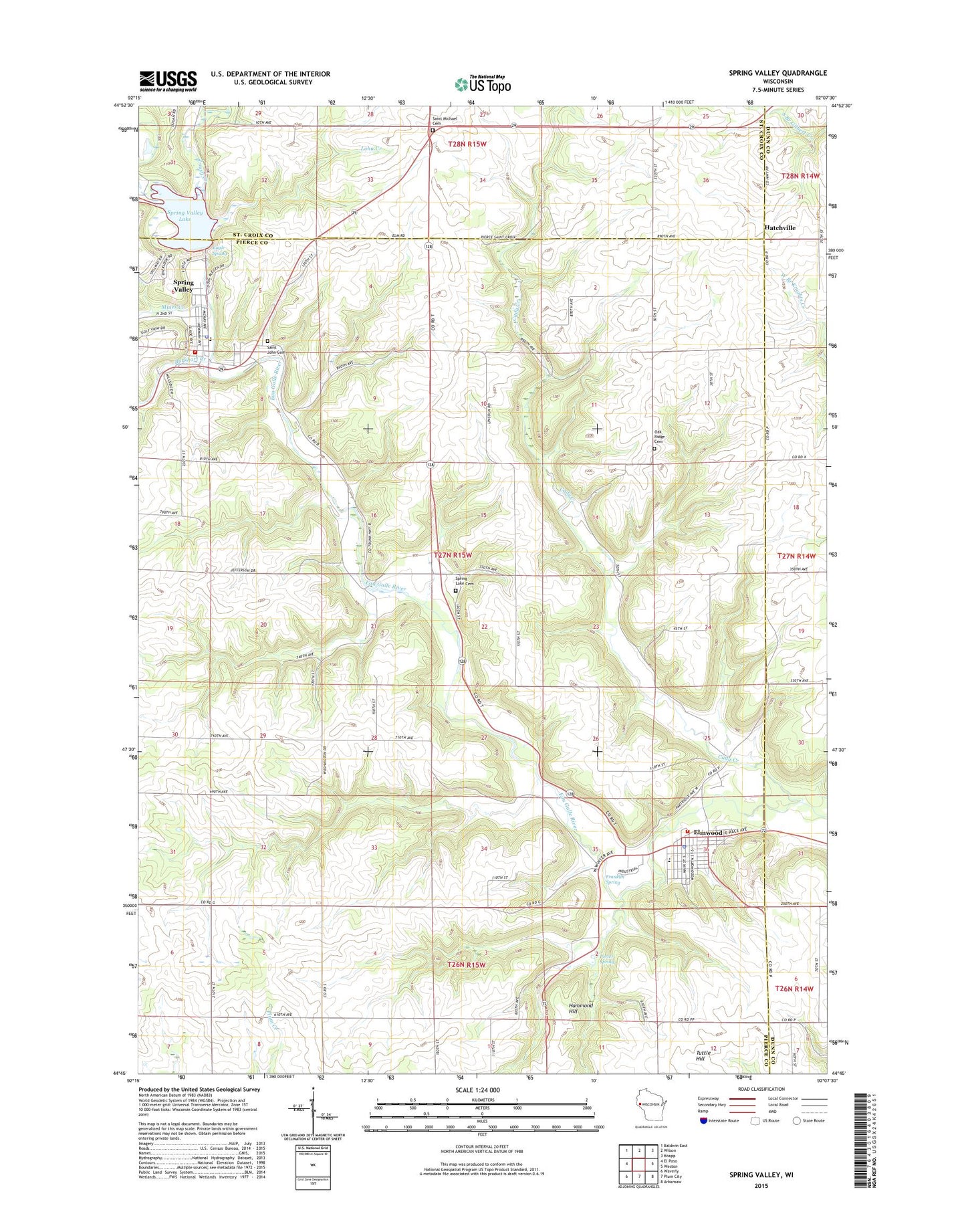Spring Valley Wisconsin US Topo Map Image