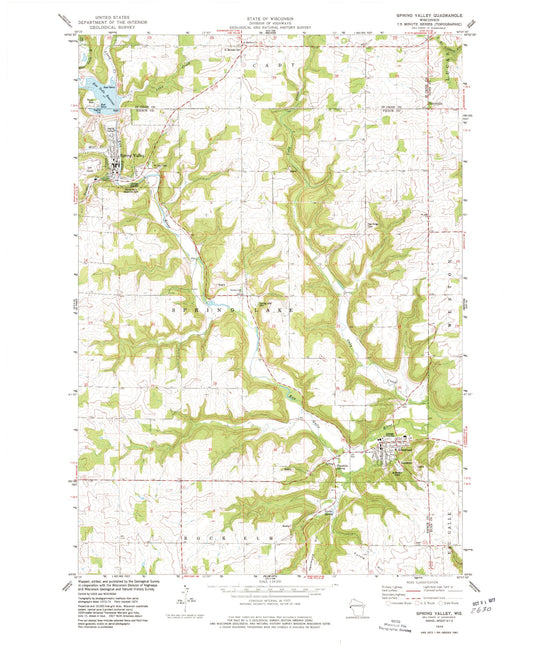 Classic USGS Spring Valley Wisconsin 7.5'x7.5' Topo Map Image