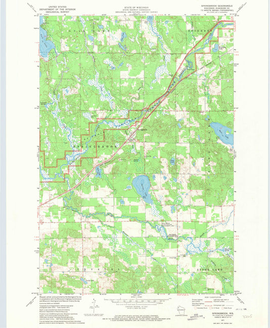 Classic USGS Springbrook Wisconsin 7.5'x7.5' Topo Map Image