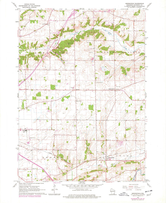 Classic USGS Springfield Wisconsin 7.5'x7.5' Topo Map Image