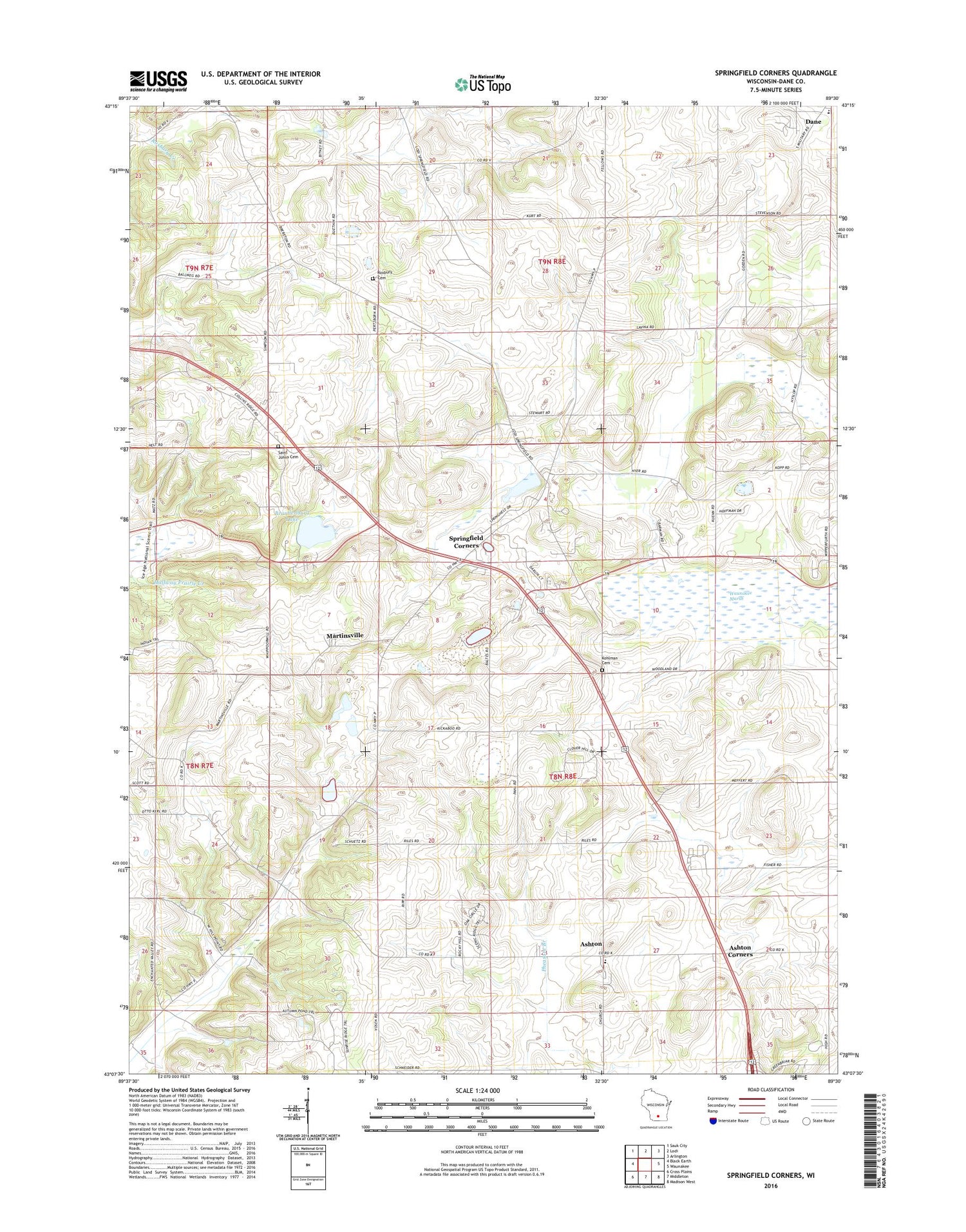 Springfield Corners Wisconsin US Topo Map Image